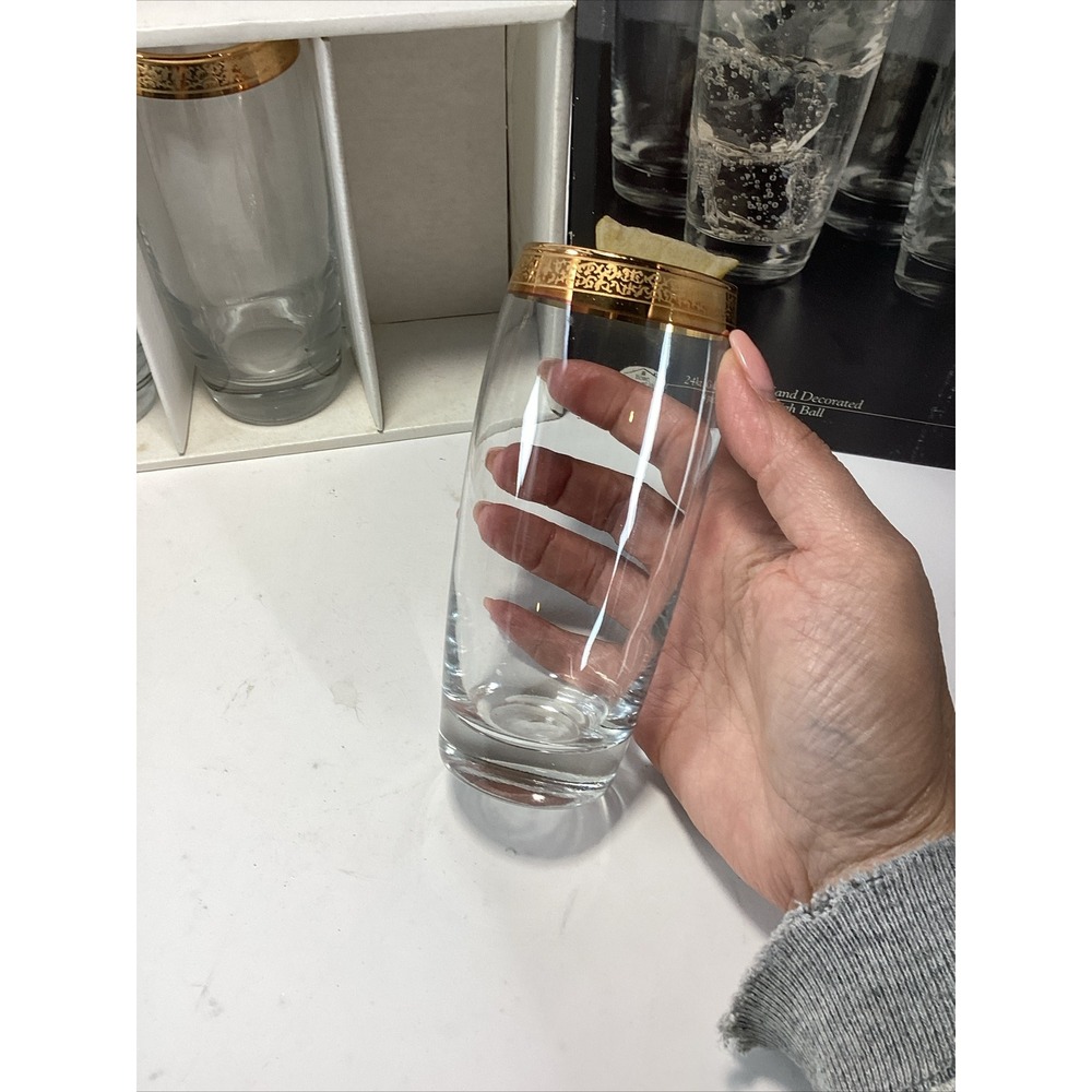 Imperial Crystal Collection Tumblers High Ball Glasses 24kt Gold Set of 4 - Picture 4 of 6